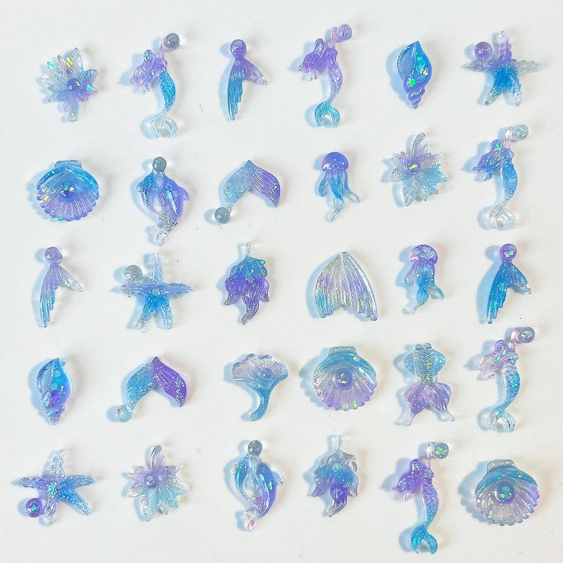 UCCASA 50pcs Ocean Series Nails Charms 3D Resin Night Light Nail Art Supplies for Acrylic Nails Sea Shell Starfish Dolphin Nail Gems and Charms Kawaii Nail Charms for Women Summer DIY Nail Art Decoration - Image 3
